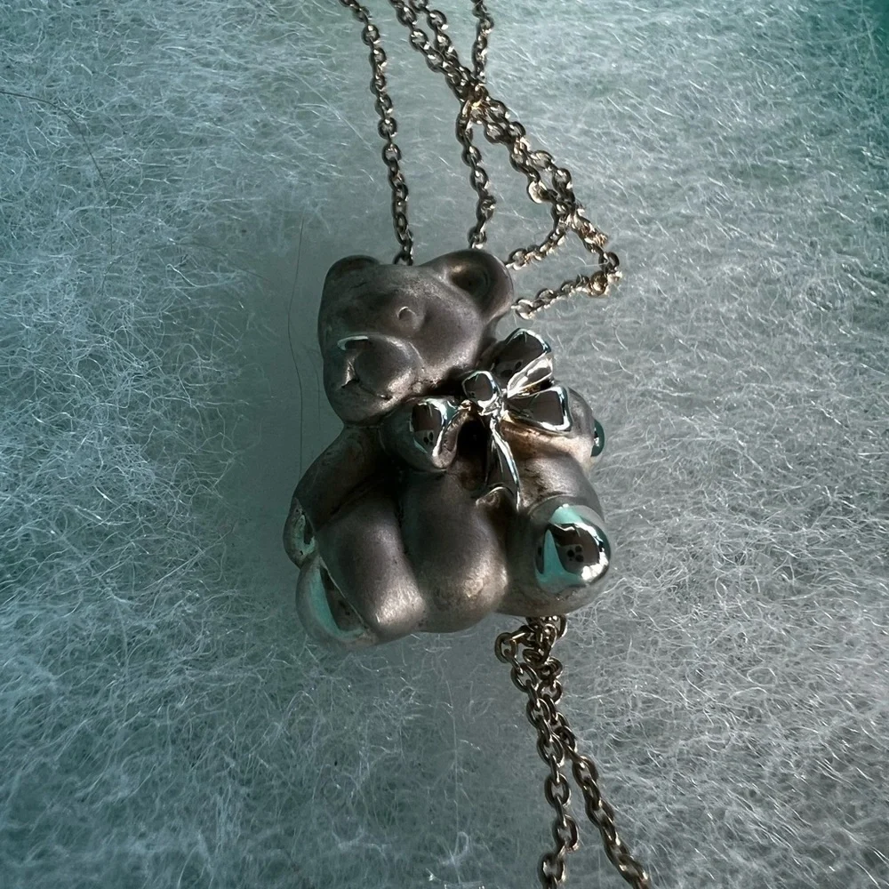 Tiffany and Co Silver Teddy Bear Necklace #925 with box dust bag & shopping bag